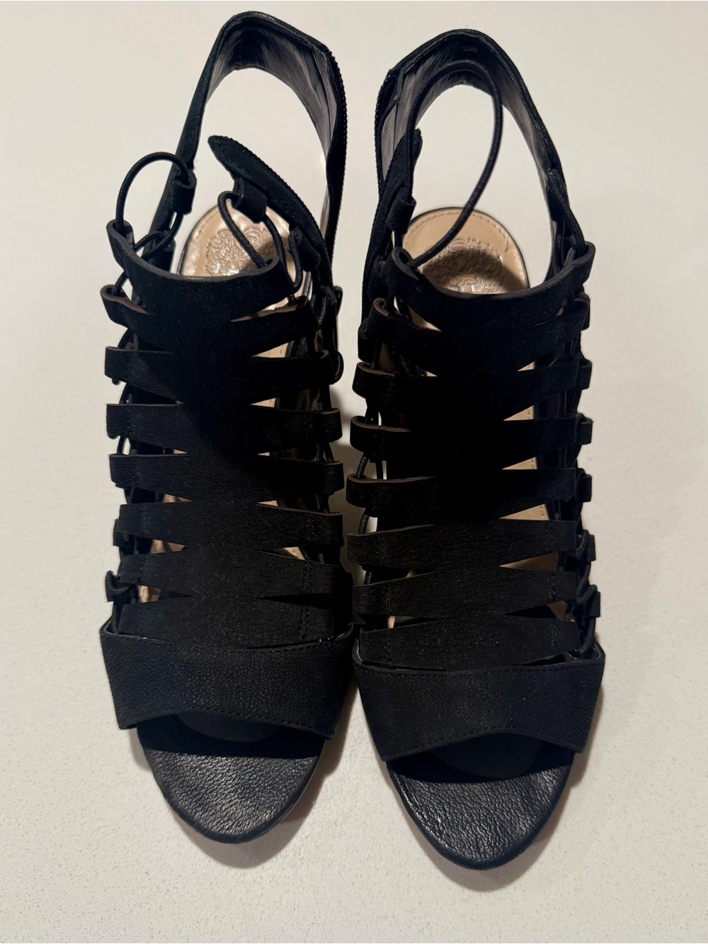 Vince Camuto Black Strappy Caged Slingback Heels